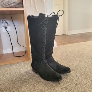 Cole Haan Black Suede Lace-Up Boots